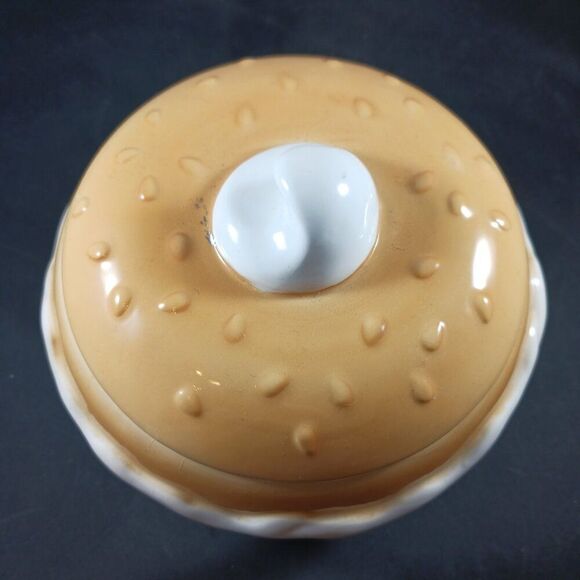 Vintage 1995 Boston Warehouse 5" Bagel Lidded Cream Cheese Bowl Serving Dish - Picture 4 of 12